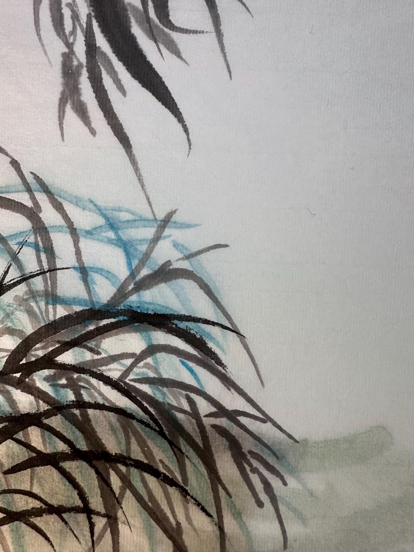 Original Chinese Ink Duck Painting, Hand Painted Waterfowl Marsh Scene on Rice Paper, 13 x 18 Inches
