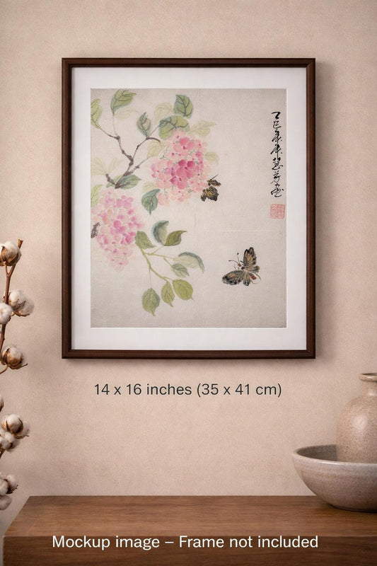 Original Chinese Ink Painting “Spring Whispers”, Butterflies and Blossoms, Hand Painted Floral Wall Art, 14 x 16 Inches