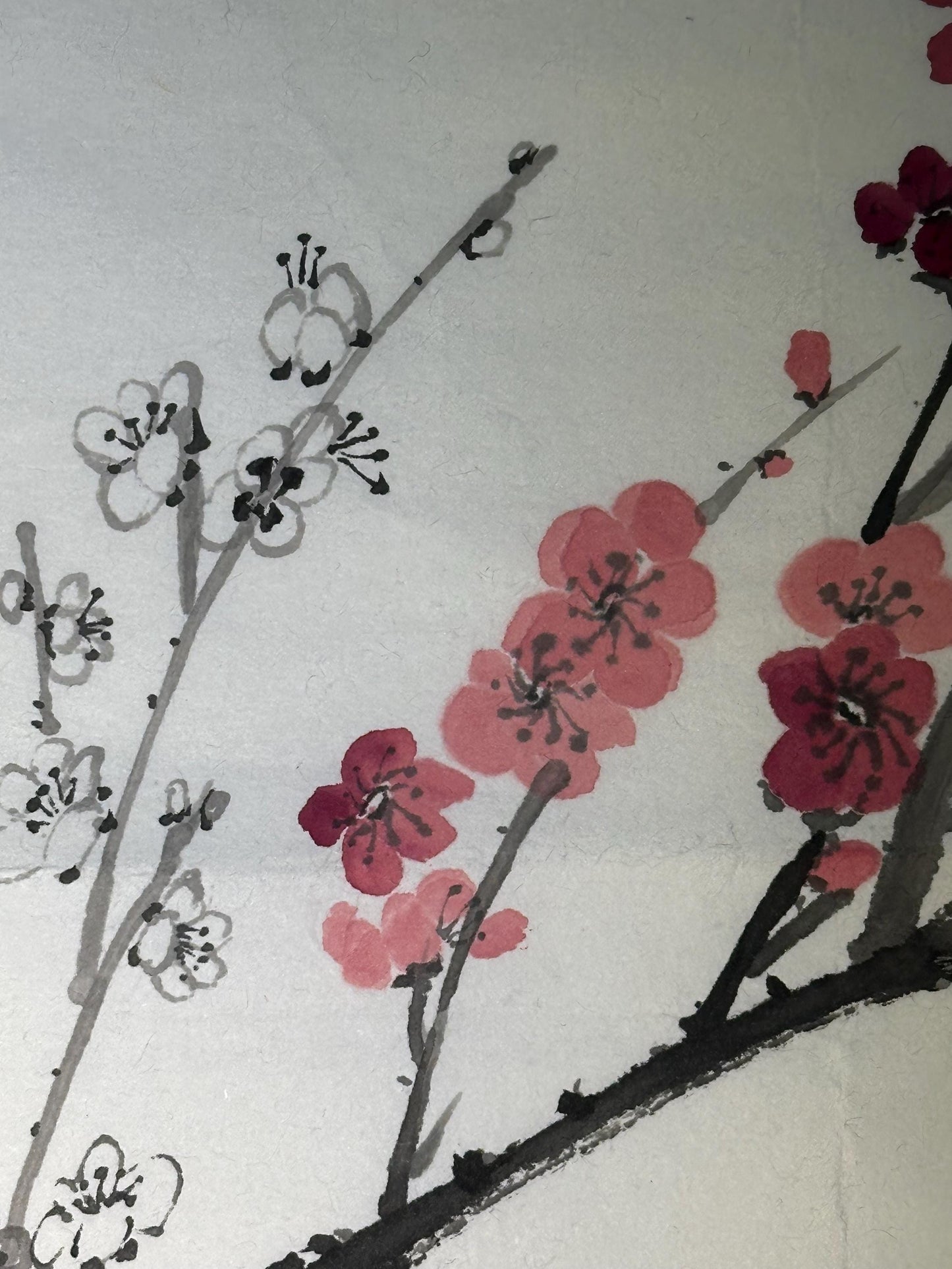 Original Chinese Ink Plum Blossom Painting, Hand Painted Floral Wall Art on Rice Paper, 9 x 13 Inches