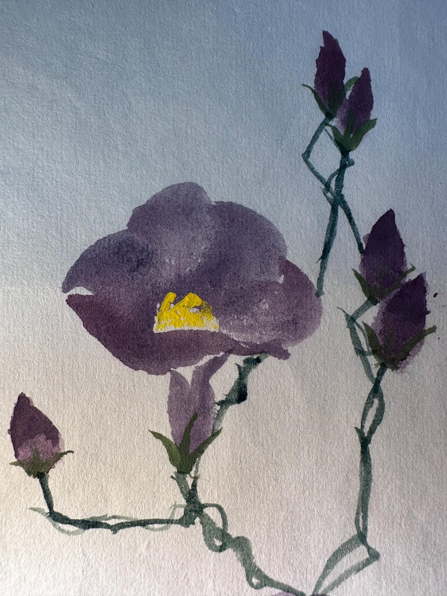 Original Chinese Ink Floral Painting, Hand Painted Purple Blossoms on Rice Paper, Square Spring Wall Art, 13 × 13 Inches