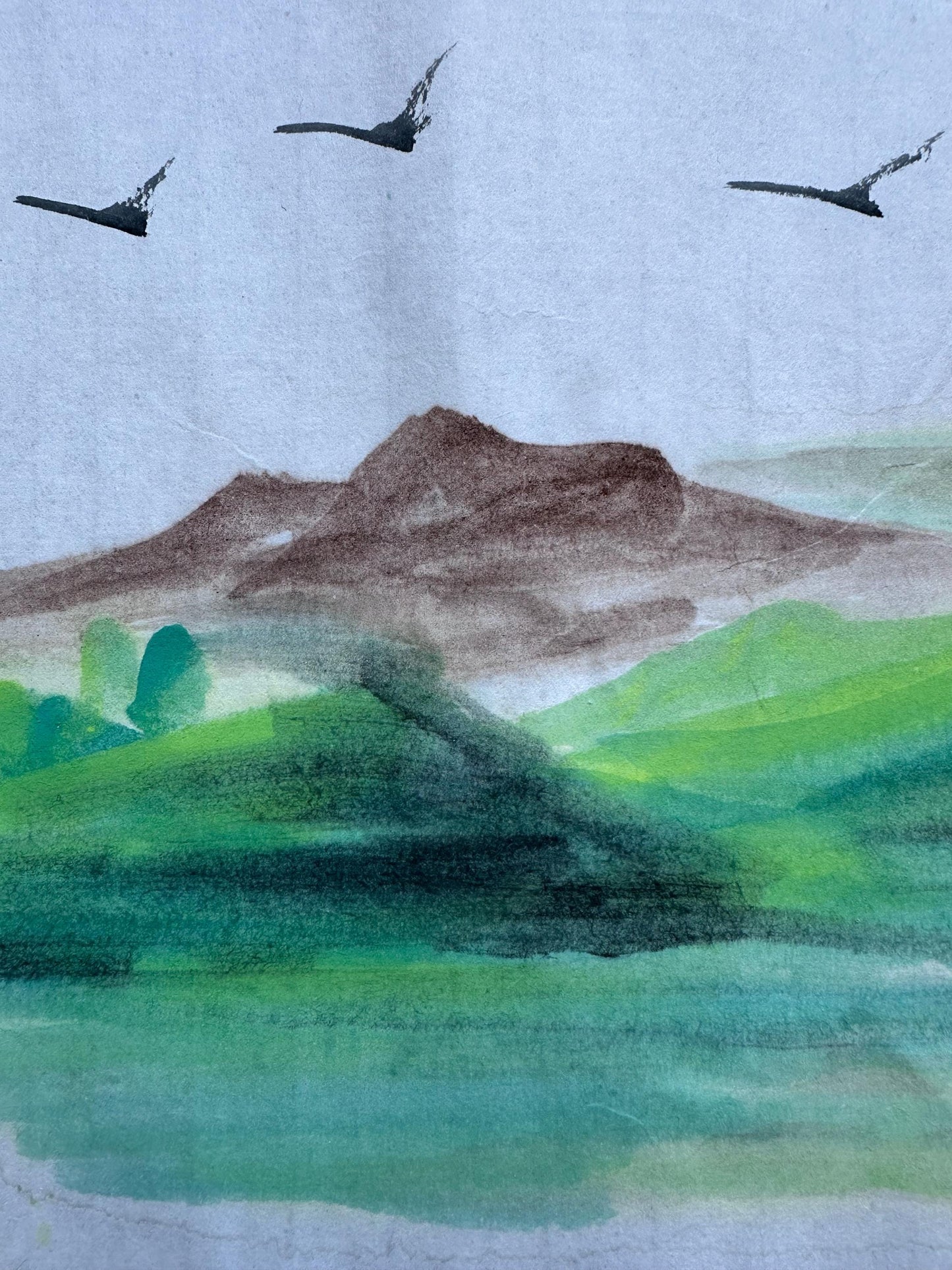 Original Chinese Landscape Ink Painting, “Rivers and Mountains Like a Painting”, Horizontal Wall Art, 54 x 14 Inches