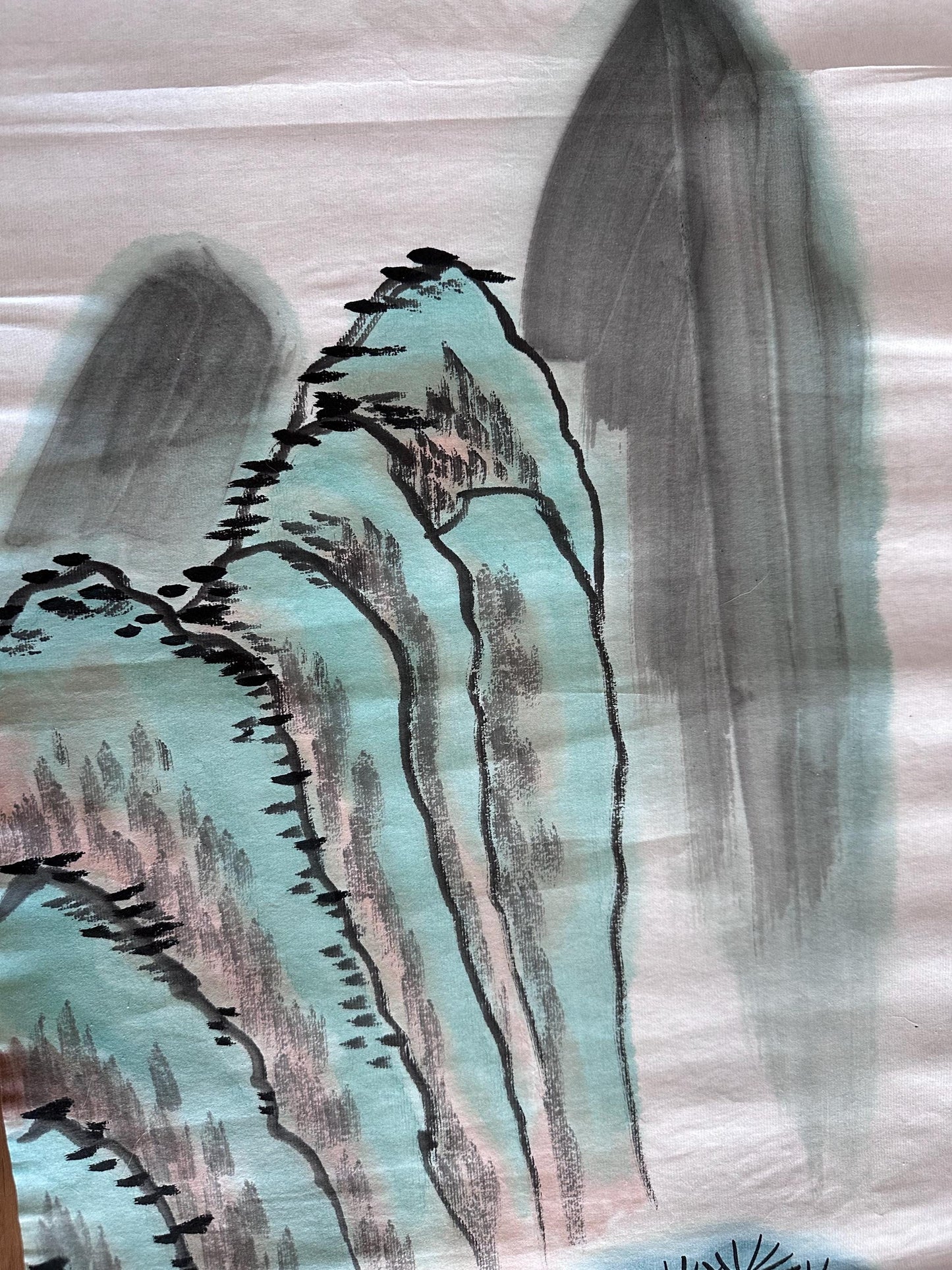 Original Chinese Ink Mountain Painting, Hand Painted Vertical Landscape Wall Art on Rice Paper, 14 x 54 Inches