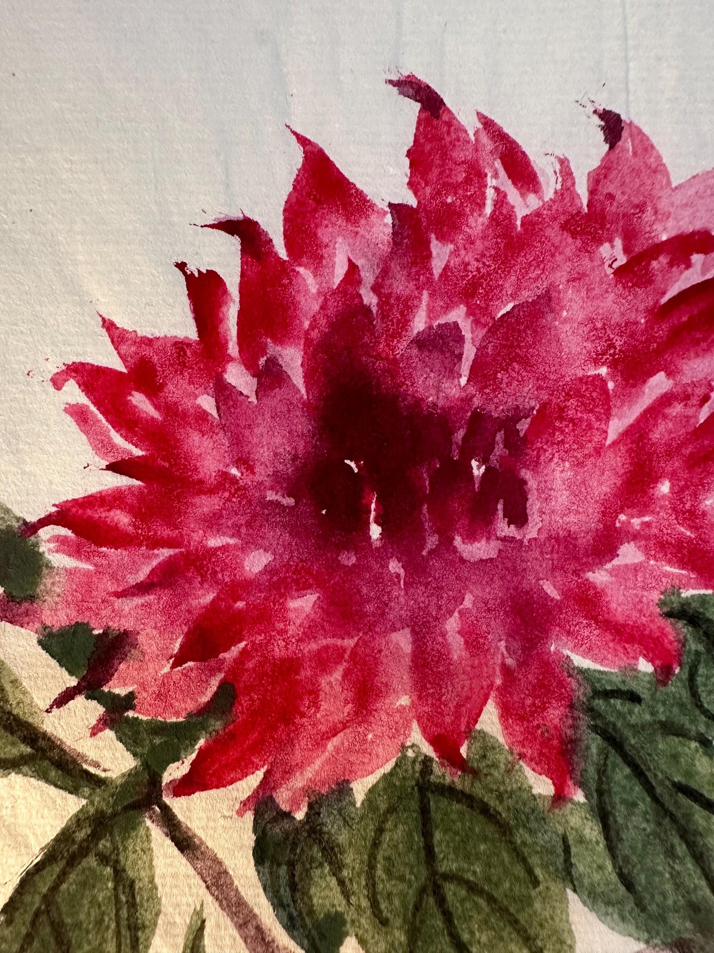 Original Chinese Ink Painting, Hand Painted Floral Study on Rice Paper, Square Wall Art, 13 x 13 Inches