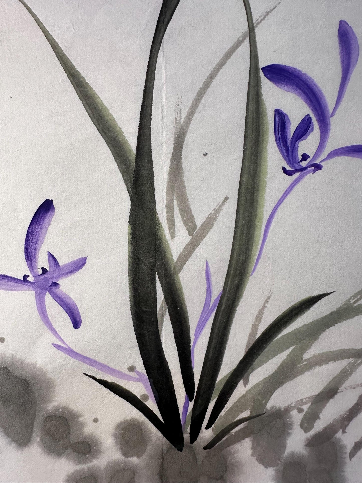 Original Chinese Ink Flower Painting “Orchid Fragrance”, Elegant Orchid on Rice Paper, Square Format, 13 × 13 Inches