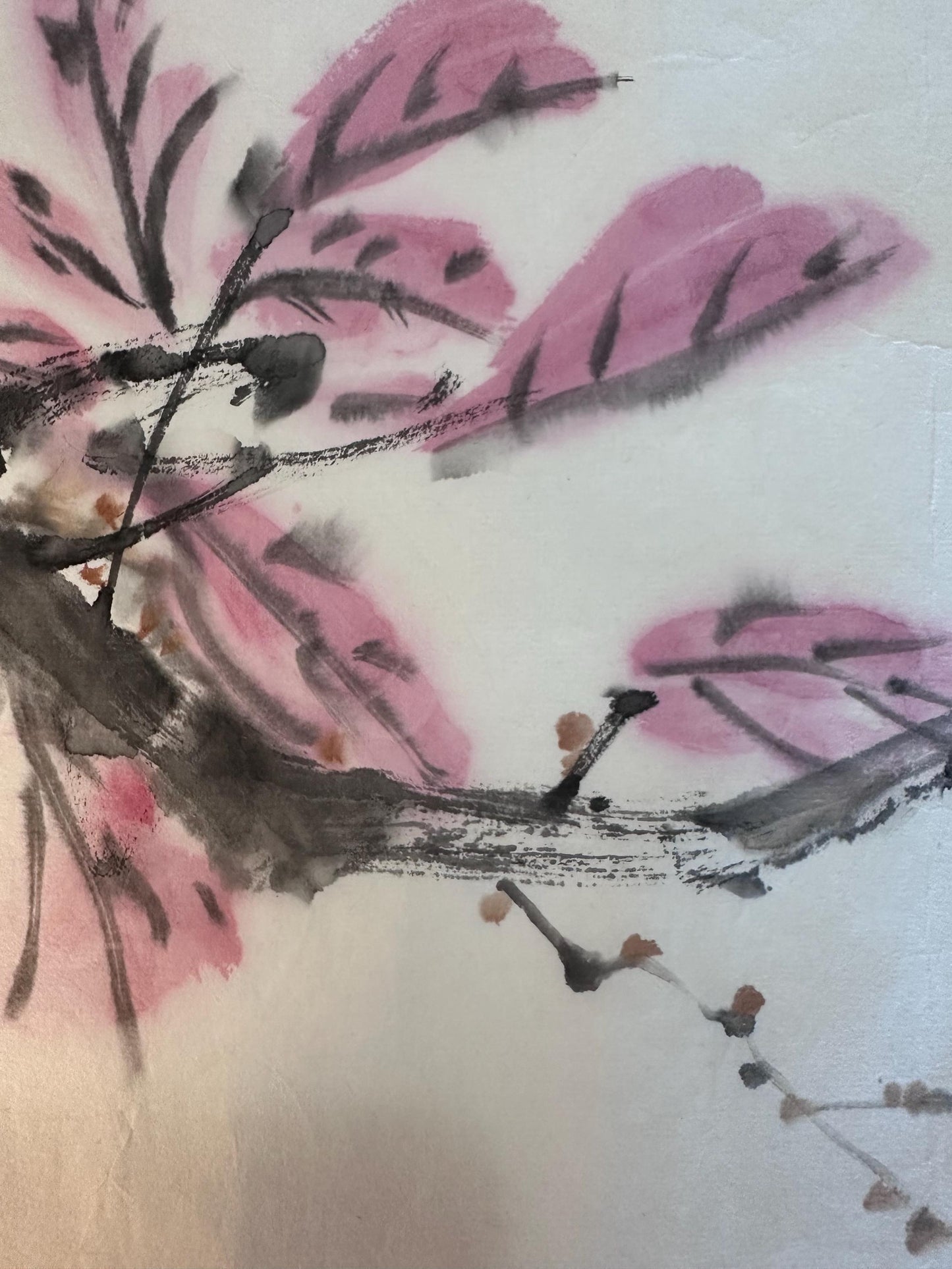 Original Chinese Ink Bird Painting, “Two Sparrows” Floral Wall Art on Rice Paper, Hand Painted Nature Artwork, 18 x 14 Inches