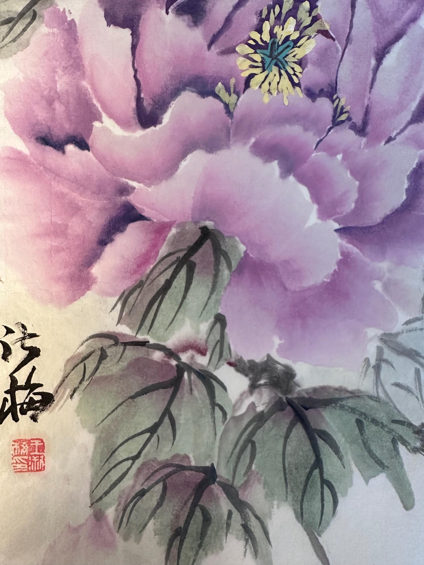 Original Chinese Ink Peony Painting, Butterfly and Floral Wall Art on Rice Paper, Hand Painted Vertical Flower Artwork, 14 x 20 Inches
