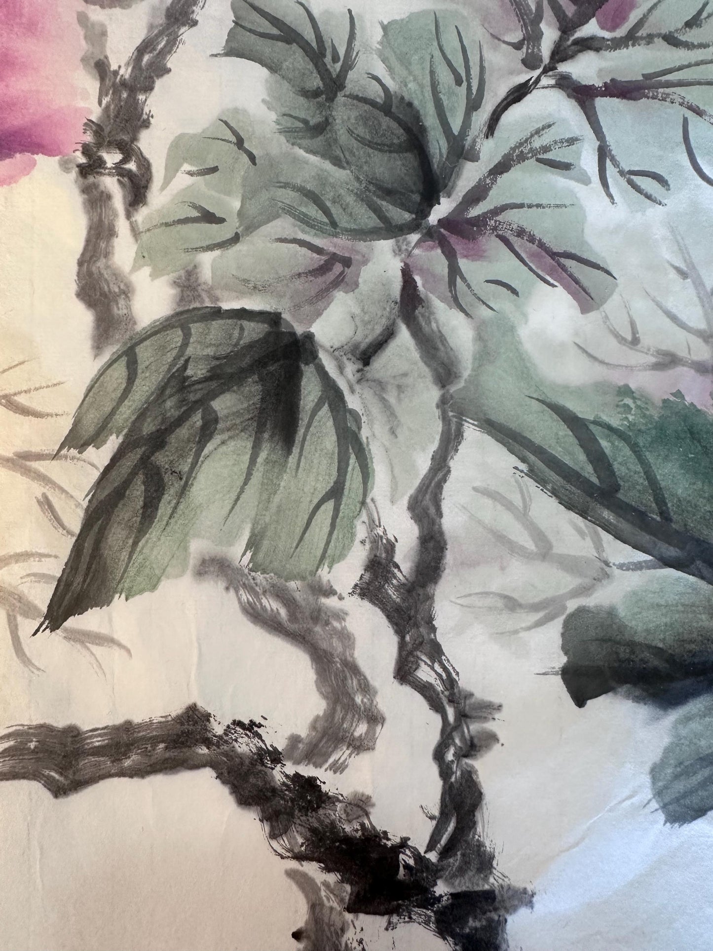 Original Chinese Ink Peony Painting, Butterfly and Floral Wall Art on Rice Paper, Hand Painted Vertical Flower Artwork, 14 x 20 Inches
