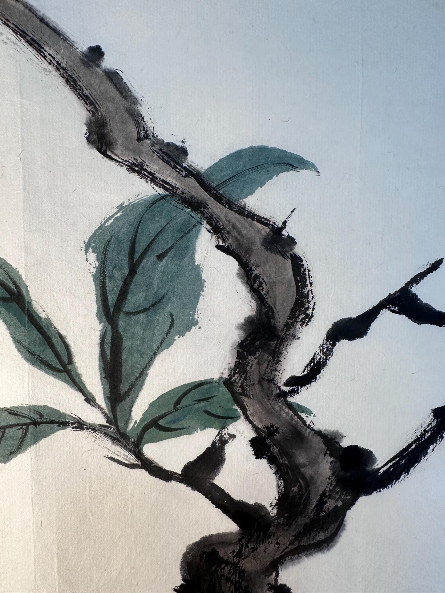 Original Chinese Ink Bird Painting, Hand Painted Songbird on Branch Wall Art, Horizontal Nature Artwork 20 x 14 Inches