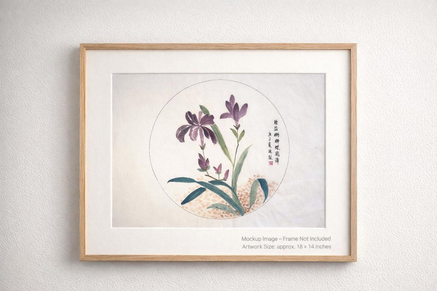 Original Chinese Ink Orchid Painting, Round Composition on Square Paper, Hand Painted Floral Wall Art, Unframed