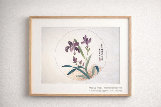 Original Chinese Ink Orchid Painting, Round Composition on Square Paper, Hand Painted Floral Wall Art, Unframed