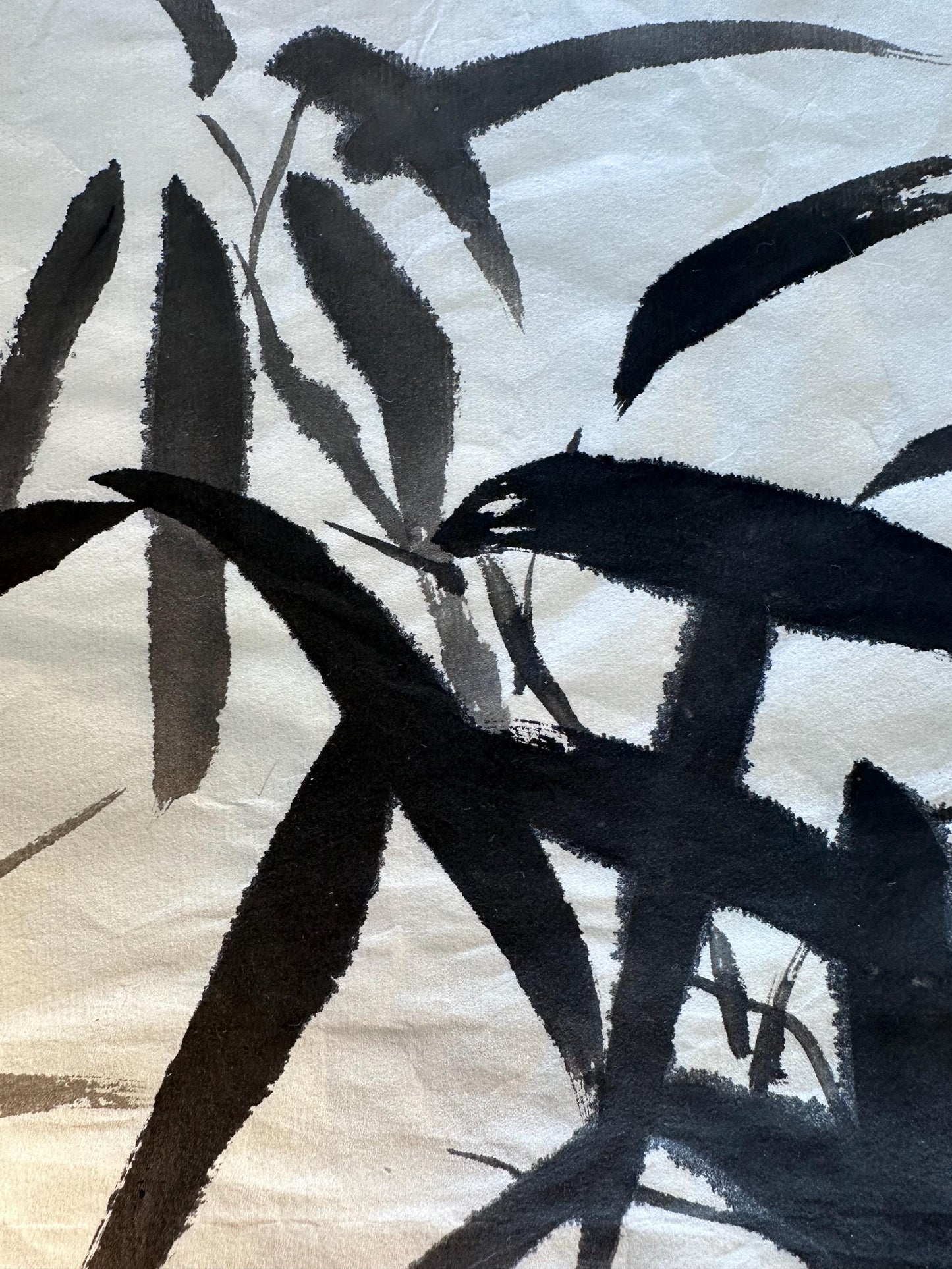 Original Chinese Ink Bamboo Art, Peace and Good Fortune Wall Decor, Hand Painted on Rice Paper, 14 x 18 Inches