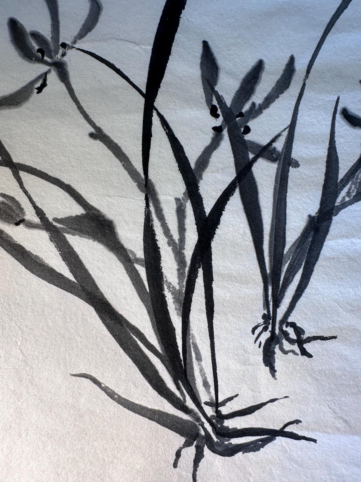 Original Chinese Ink Painting “Double Purity”, Bamboo in Vase and Orchid, Hand Painted Floral Wall Art on Rice Paper, 13 x 18 Inches