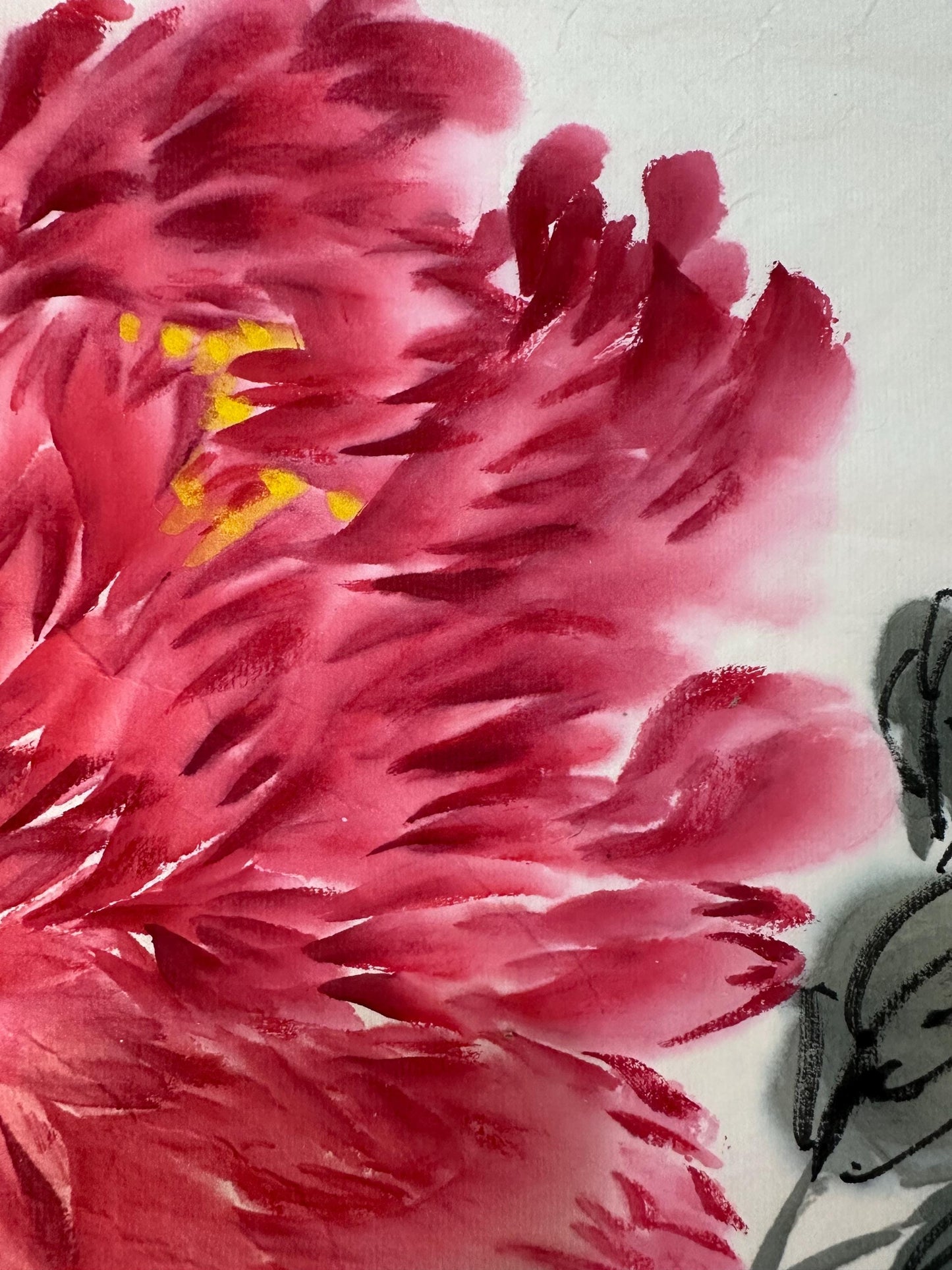 Original Chinese Ink Peony Painting, Hand Painted Floral Wall Art on Rice Paper, 13 x 20 Inches, Unframed