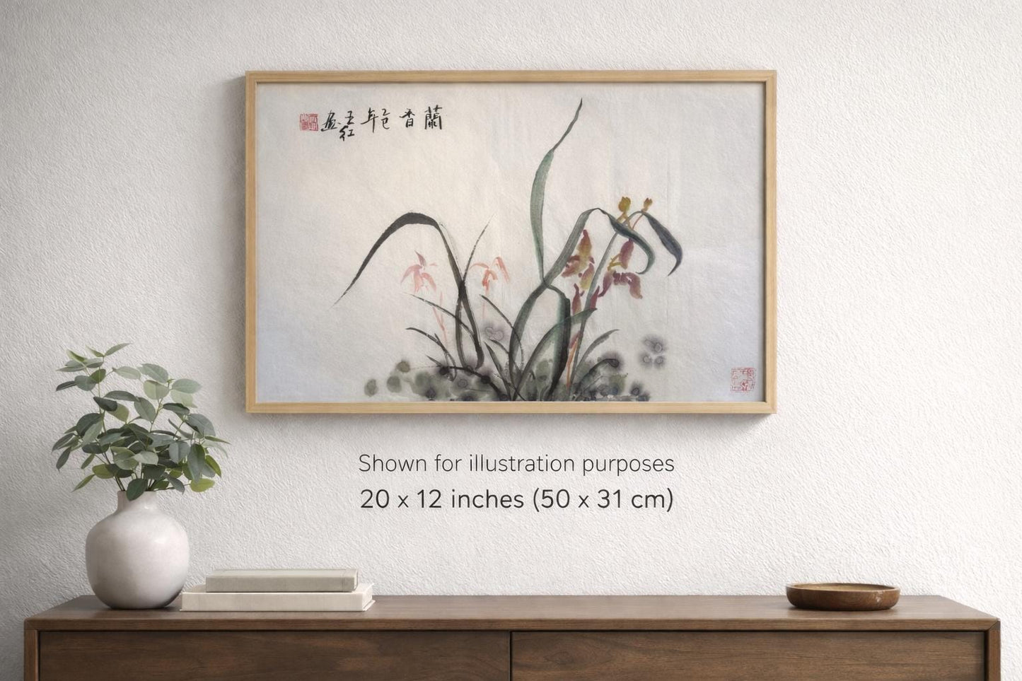 Original Chinese Ink Orchid Painting, Hand Painted “Lan Xiang” Floral Artwork on Rice Paper, 20 × 12 Inches