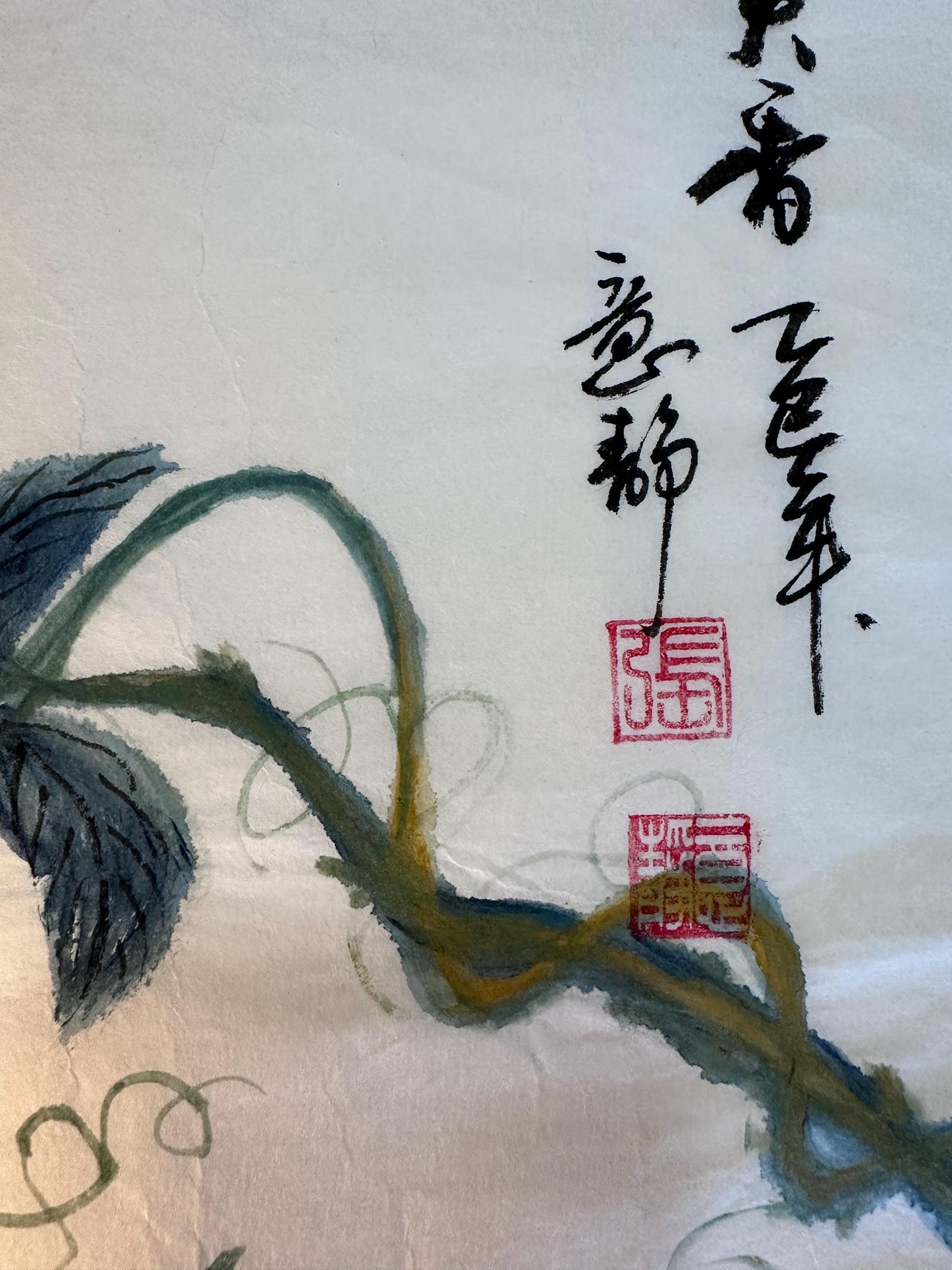 Original Chinese Ink Wisteria and Swallow Painting, Hand Painted “Tian Xiang” Floral Bird Artwork on Rice Paper, 12 × 19 Inches