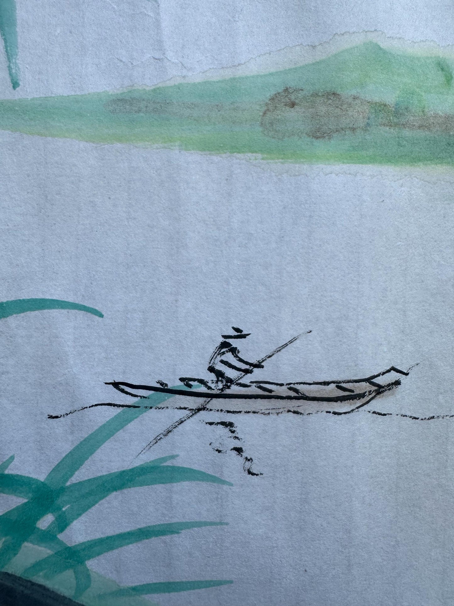 Original Chinese Landscape Ink Painting, “Rivers and Mountains Like a Painting”, Horizontal Wall Art, 54 x 14 Inches