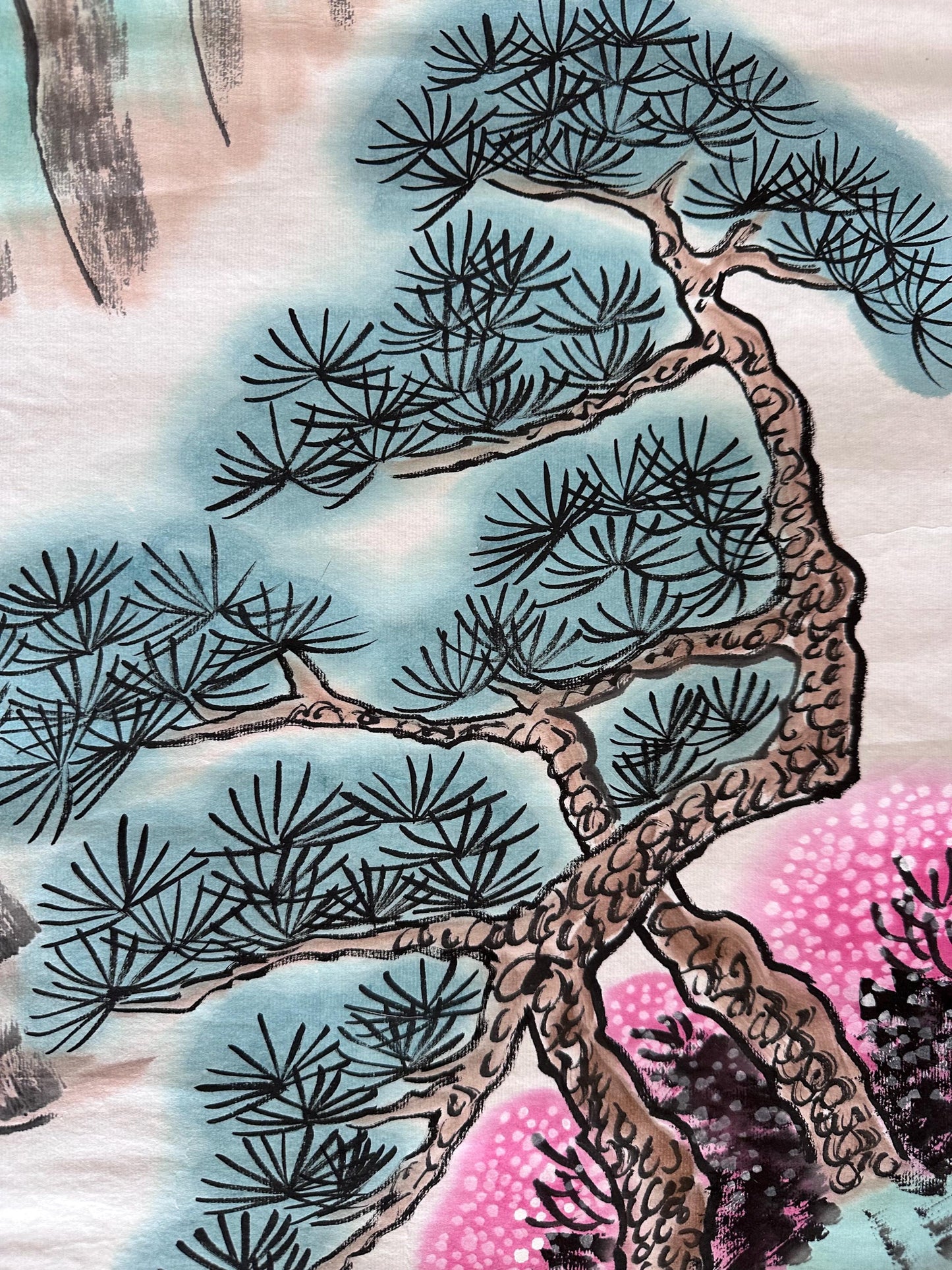 Original Chinese Ink Mountain Painting, Hand Painted Vertical Landscape Wall Art on Rice Paper, 14 x 54 Inches