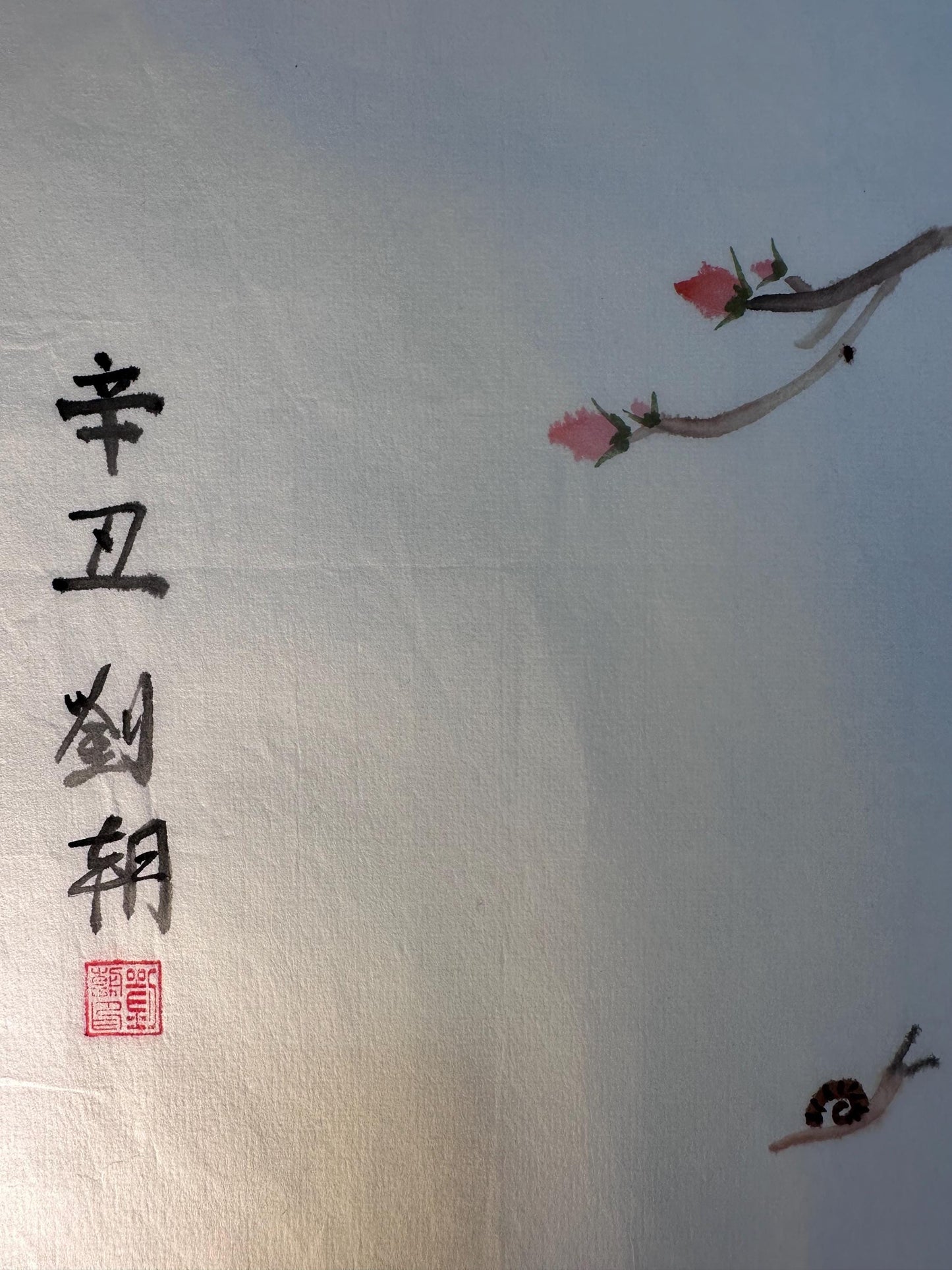 Original Chinese Ink Cat Painting, Playful Cat and Snail Wall Art on Rice Paper, Hand Painted Horizontal Animal Artwork, 18 x 14 Inches