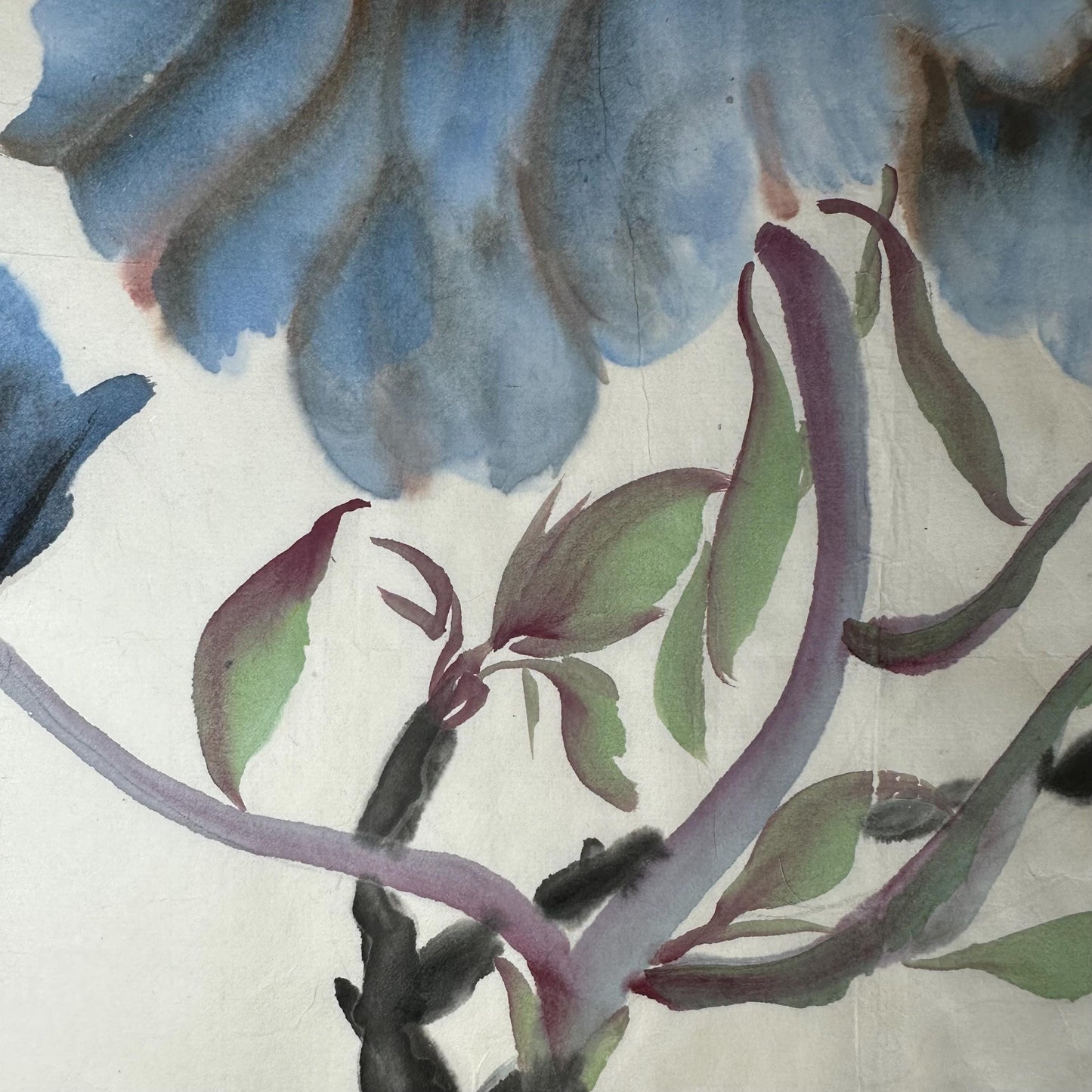 Original Chinese Ink Peony Painting, Hand Painted White Peony Wall Art on Rice Paper, Traditional Asian Floral Artwork, 17.5 x 17.5 Inches