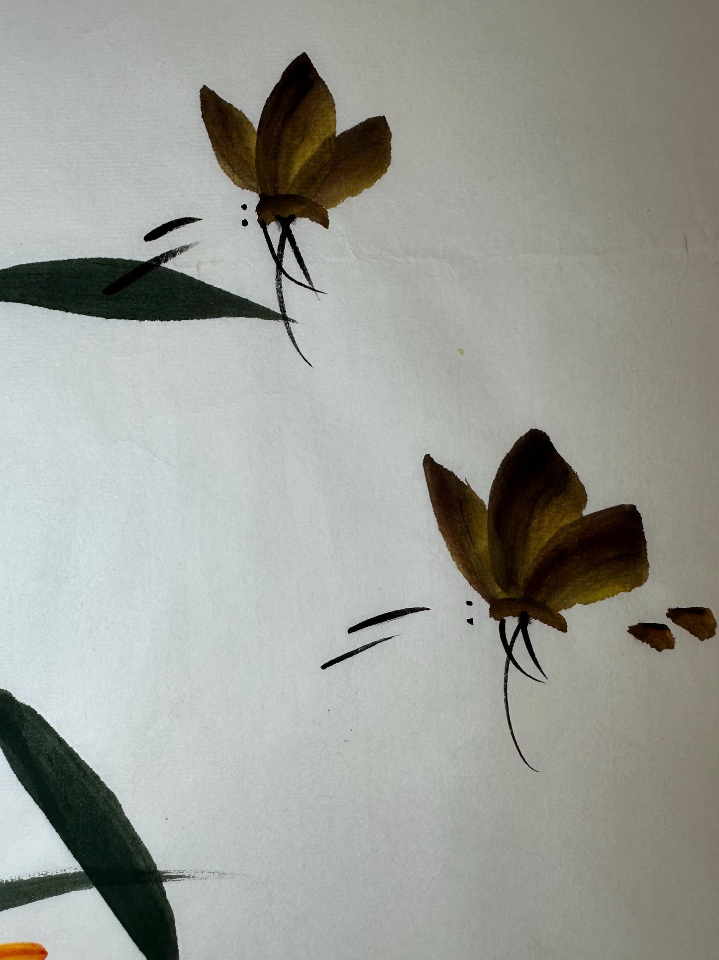 Original Chinese Ink Orchid & Butterfly Painting | Hand Painted Floral Wall Art | 19.5 x 19.5 Inches | One of a Kind