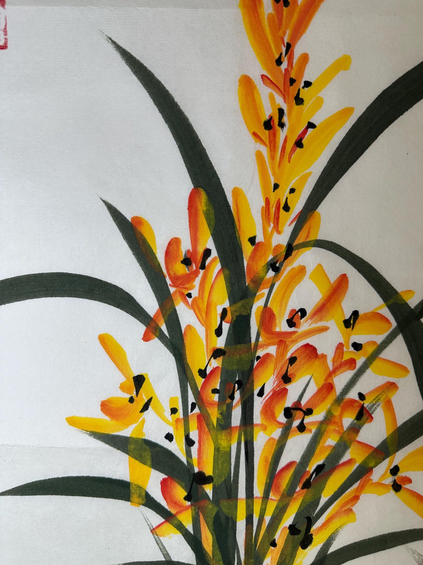 Original Chinese Ink Orchid & Butterfly Painting | Hand Painted Floral Wall Art | 19.5 x 19.5 Inches | One of a Kind