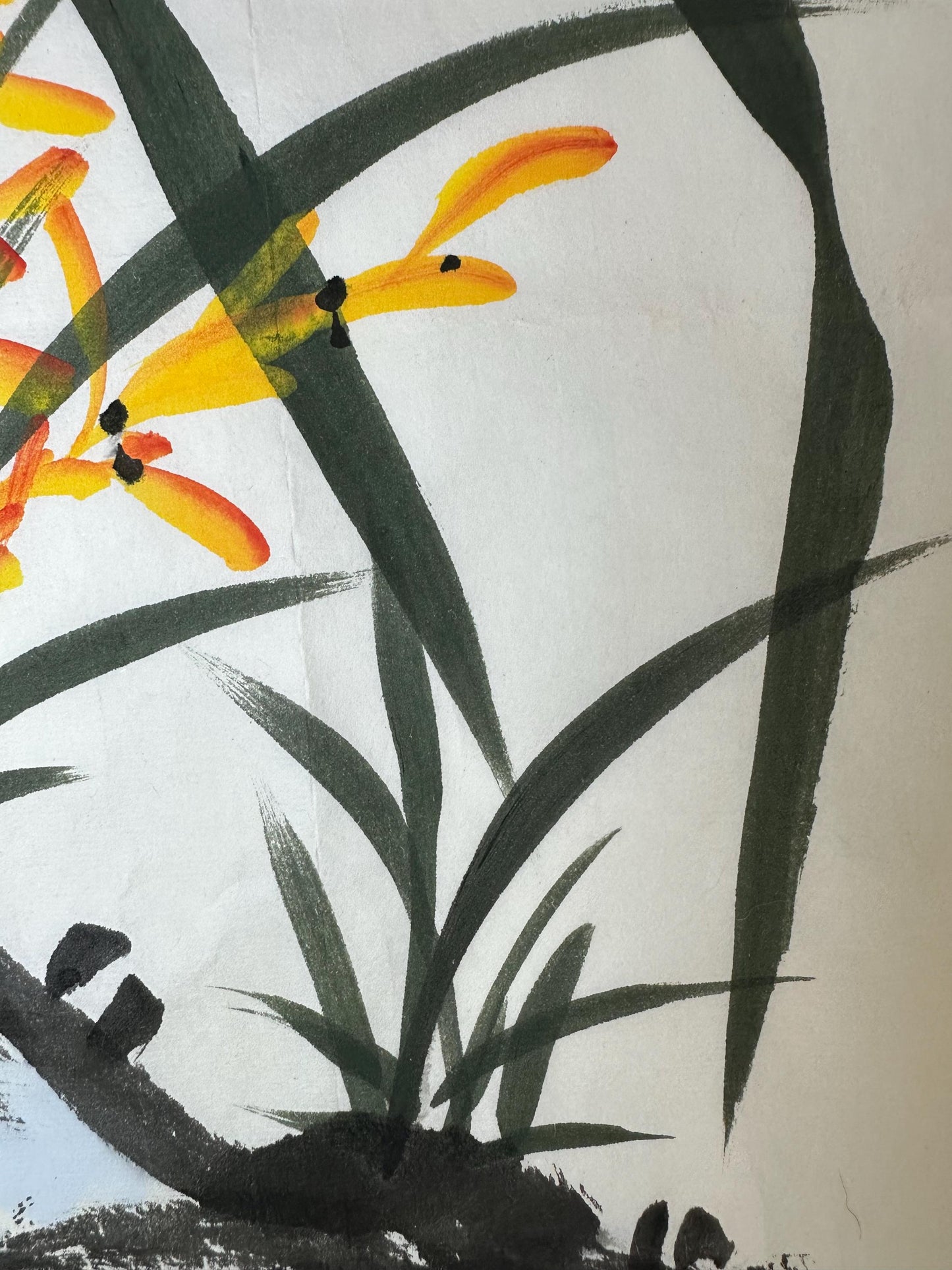 Original Chinese Ink Orchid & Butterfly Painting | Hand Painted Floral Wall Art | 19.5 x 19.5 Inches | One of a Kind