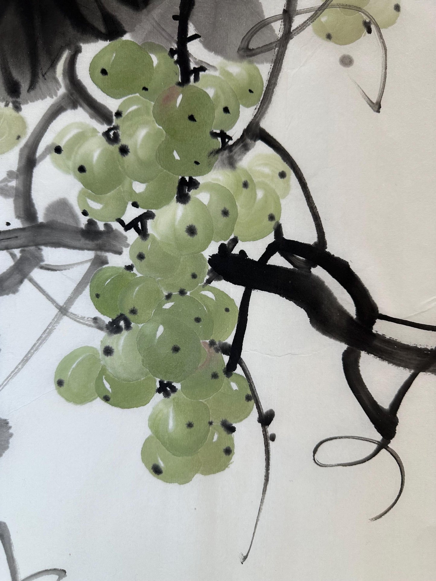 Original Chinese Ink Squirrel Painting | Grape Wall Art | Hand Painted Chinese Rice Paper Artwork | One of a Kind