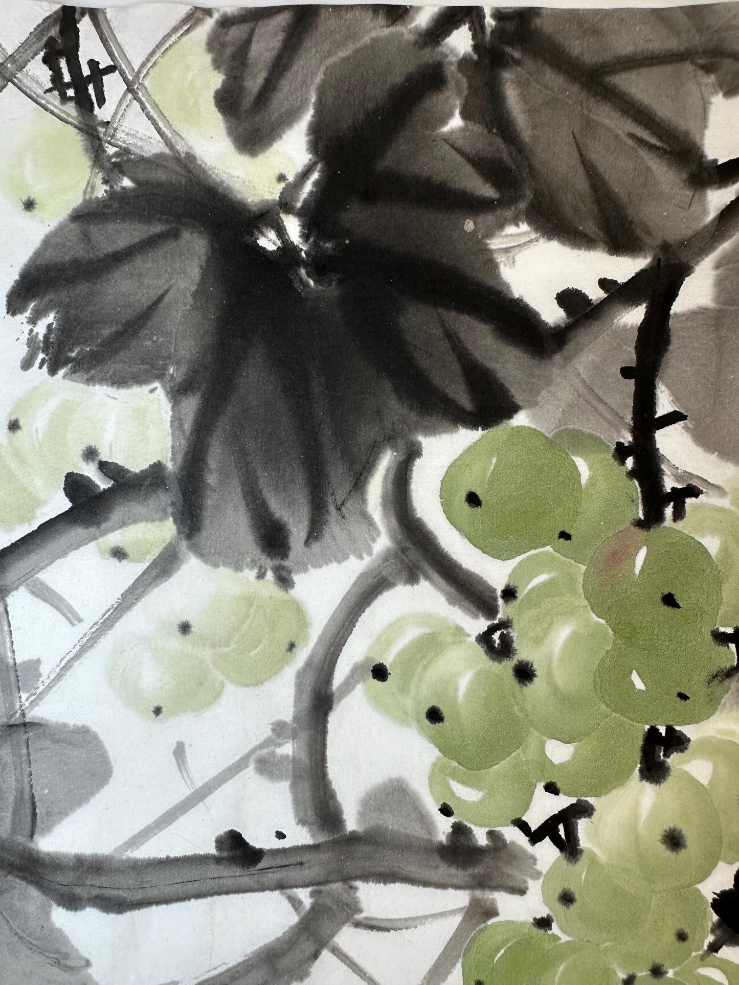 Original Chinese Ink Squirrel Painting | Grape Wall Art | Hand Painted Chinese Rice Paper Artwork | One of a Kind