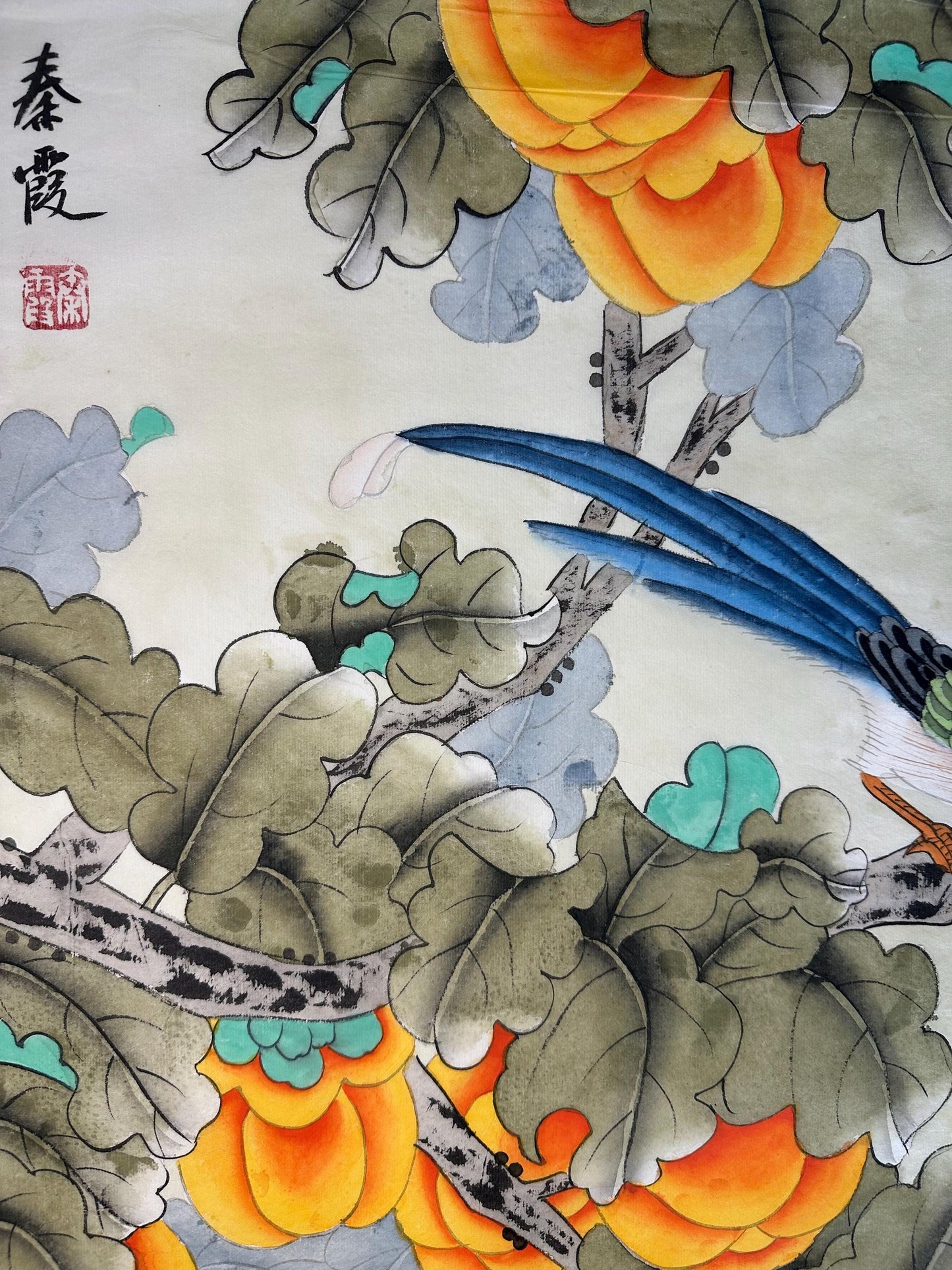 Original Chinese Gongbi Painting | Birds & Fruit | Traditional Flower and Bird Art | Hand Painted Wall Art | 26 x 26 Inches