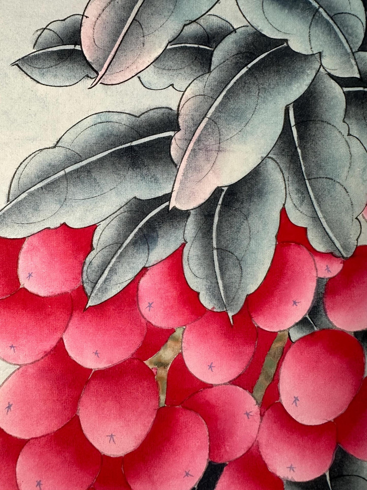 Original Chinese Gongbi Painting | Birds & Red Fruits | Traditional Hand Painted Wall Art | 26 Inch