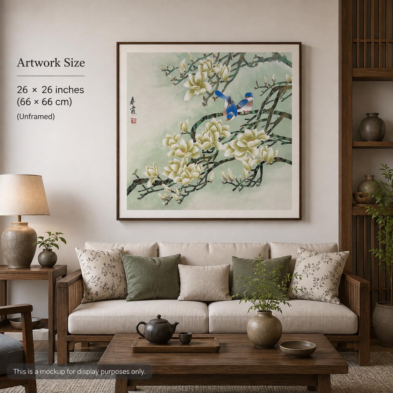 Original Chinese Gongbi Painting | Magnolia & Birds | Hand Painted Asian Wall Art | 26 Inches