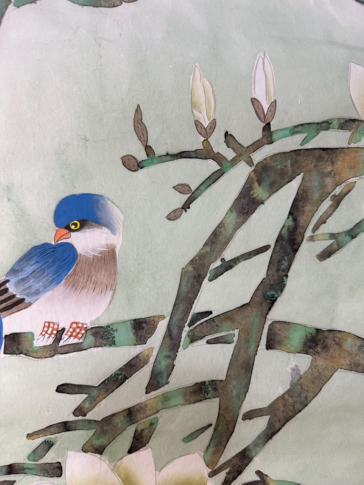 Original Chinese Gongbi Painting | Magnolia & Birds | Hand Painted Asian Wall Art | 26 Inches