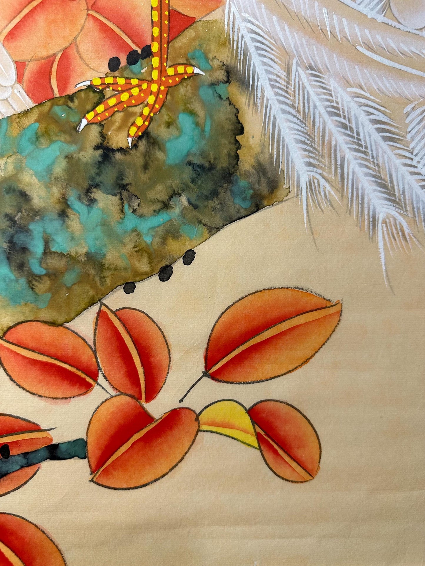 Original Chinese Gongbi Painting | White Peacocks & Autumn Leaves | Hand Painted Asian Wall Art | 26 Inches