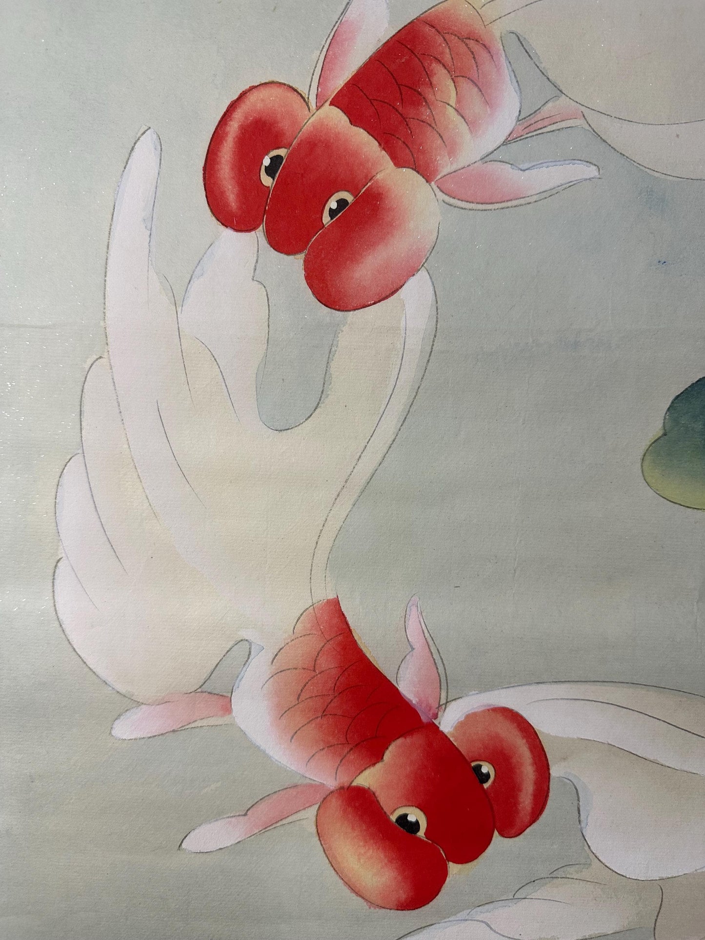 Original Chinese Gongbi Painting, Six Goldfish & Lotus, Hand Painted Asian Wall Art, 26 Inches