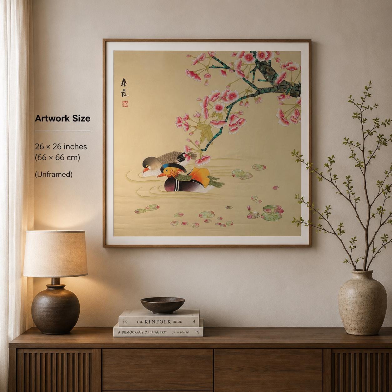 Original Chinese Gongbi Painting, Mandarin Ducks, Hand Painted Asian Wall Art, 26 Inches