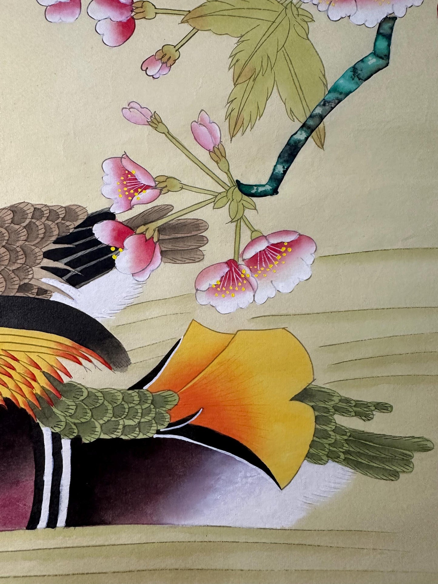 Original Chinese Gongbi Painting, Mandarin Ducks, Hand Painted Asian Wall Art, 26 Inches