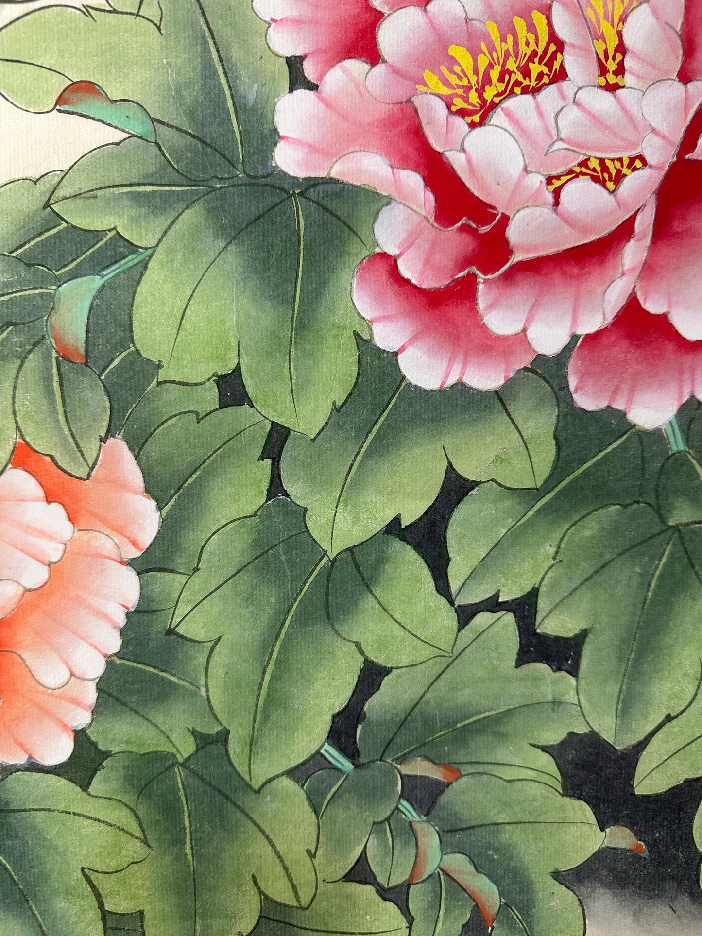 Original Chinese Gongbi Peony Painting with Butterflies, Hand Painted Floral Art, 26 × 26 Inch