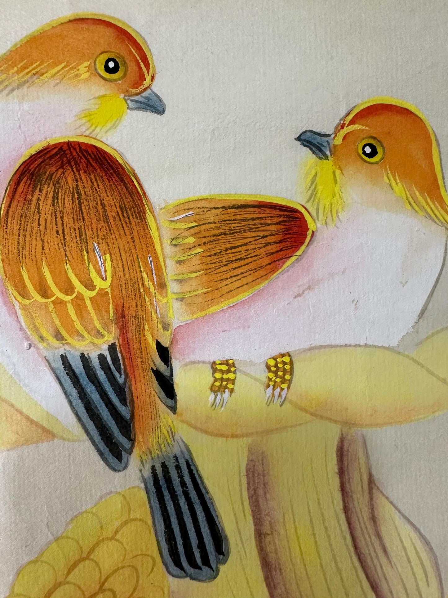 Original Chinese Gongbi Painting – Golden Corn & Pair of Birds, Traditional Fine Art on Rice Paper, 26x26 Inch