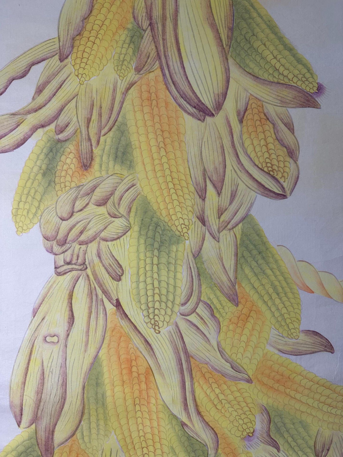 Original Chinese Gongbi Painting – Golden Corn & Pair of Birds, Traditional Fine Art on Rice Paper, 26x26 Inch