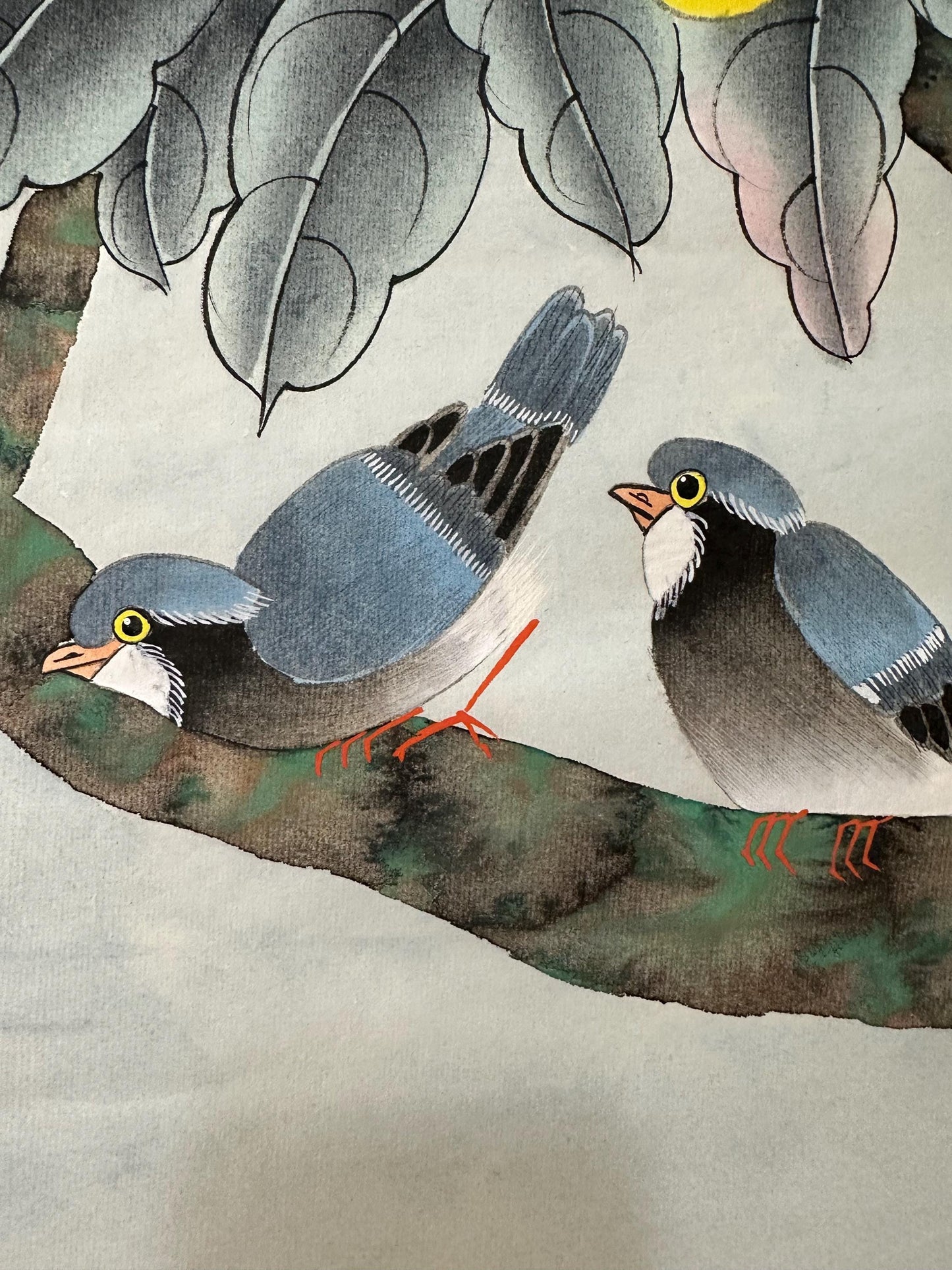 Original Chinese Gongbi Painting – Golden Loquat & Pair of Birds, Traditional Fine Art on Rice Paper, 26x26 Inch