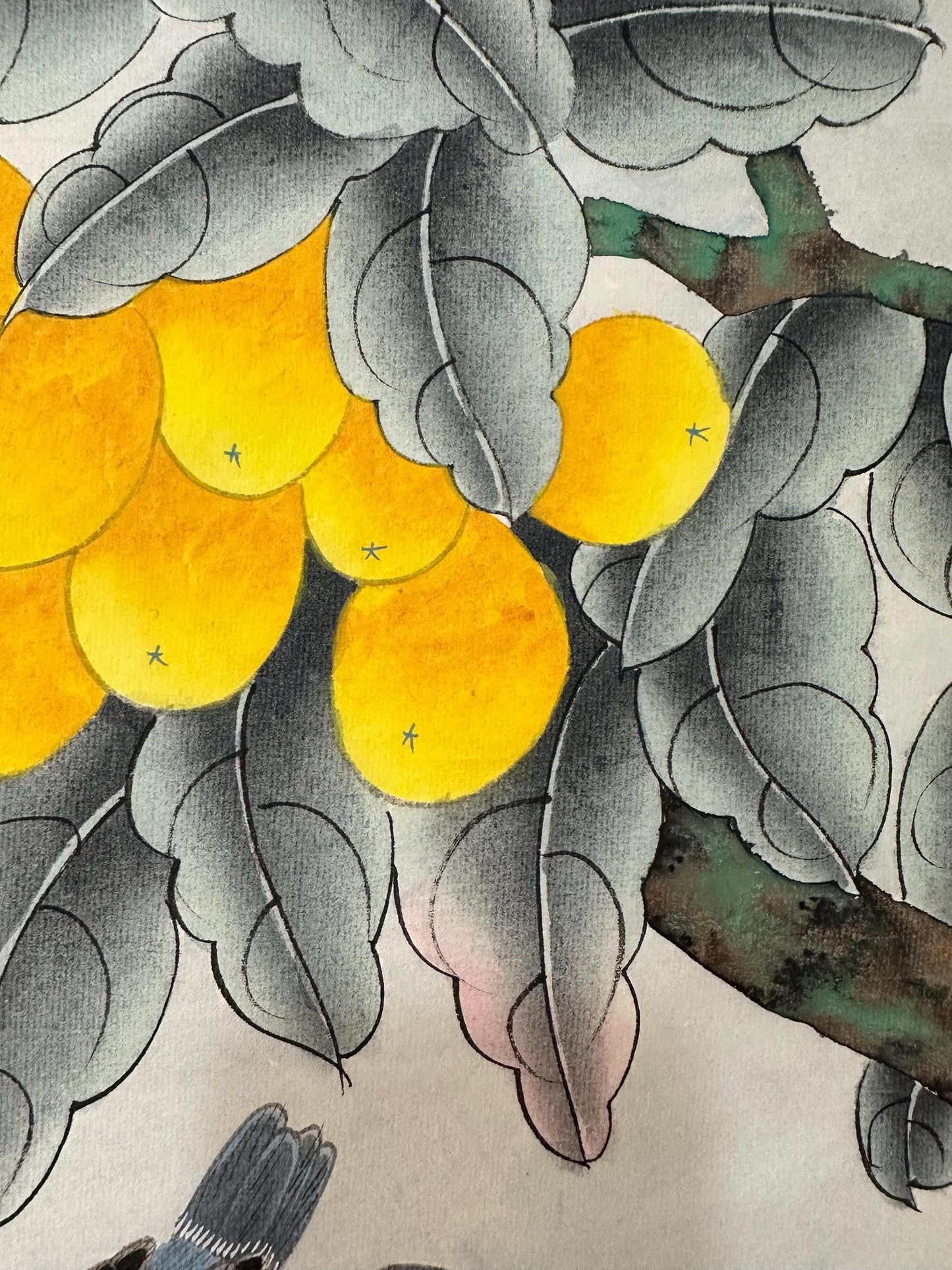 Original Chinese Gongbi Painting – Golden Loquat & Pair of Birds, Traditional Fine Art on Rice Paper, 26x26 Inch
