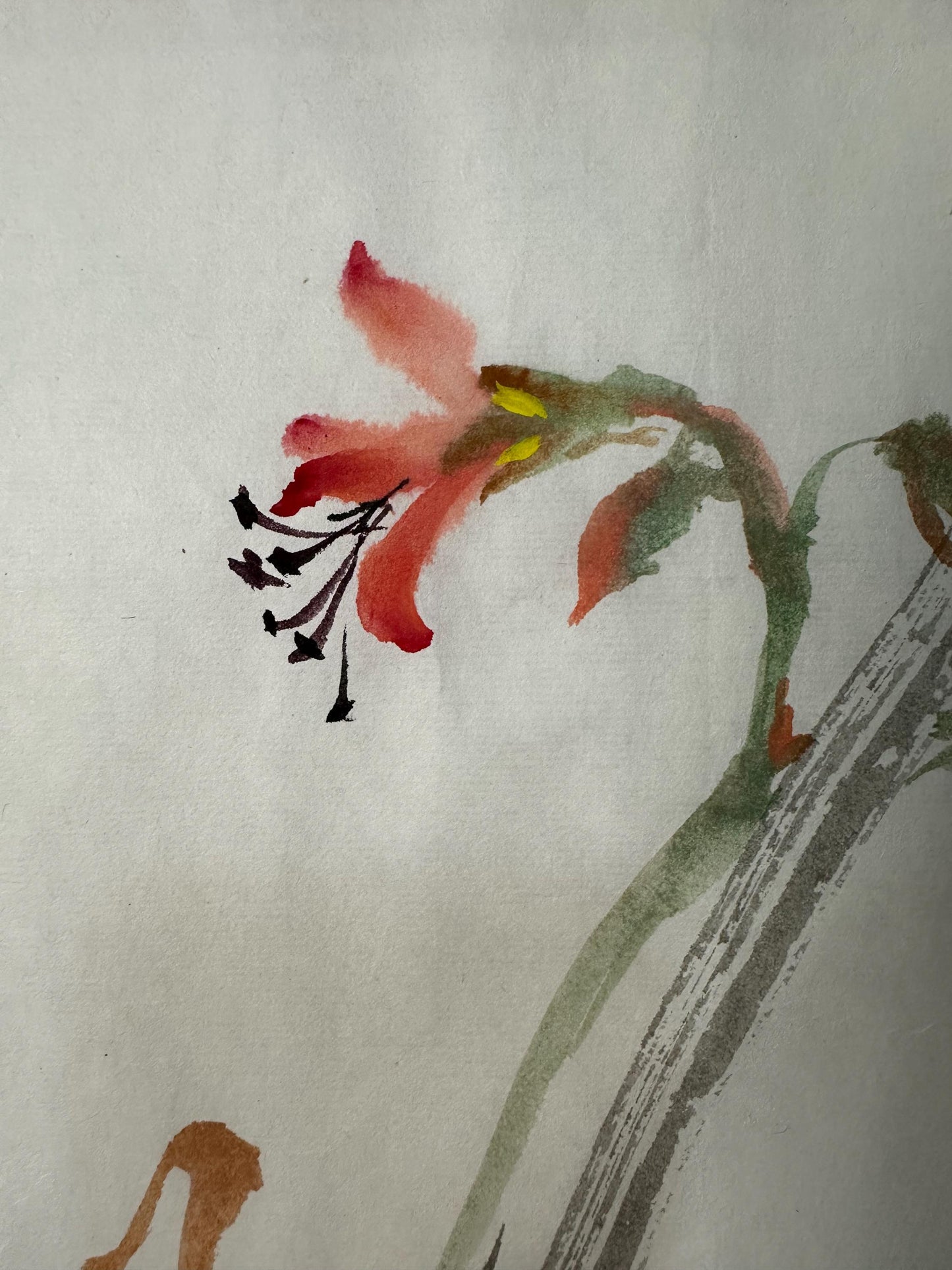 Original Chinese Ink Painting 13x11 Inch, Red Flower and Butterfly Art, Hand Painted Chinese Wall Art, Traditional Botanical Painting