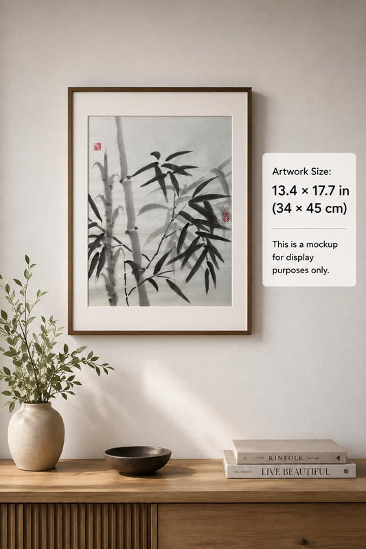 Original Chinese Bamboo Painting 13x18 Inch, Black Ink Bamboo Art, Hand Painted Chinese Wall Art, Traditional Ink Painting