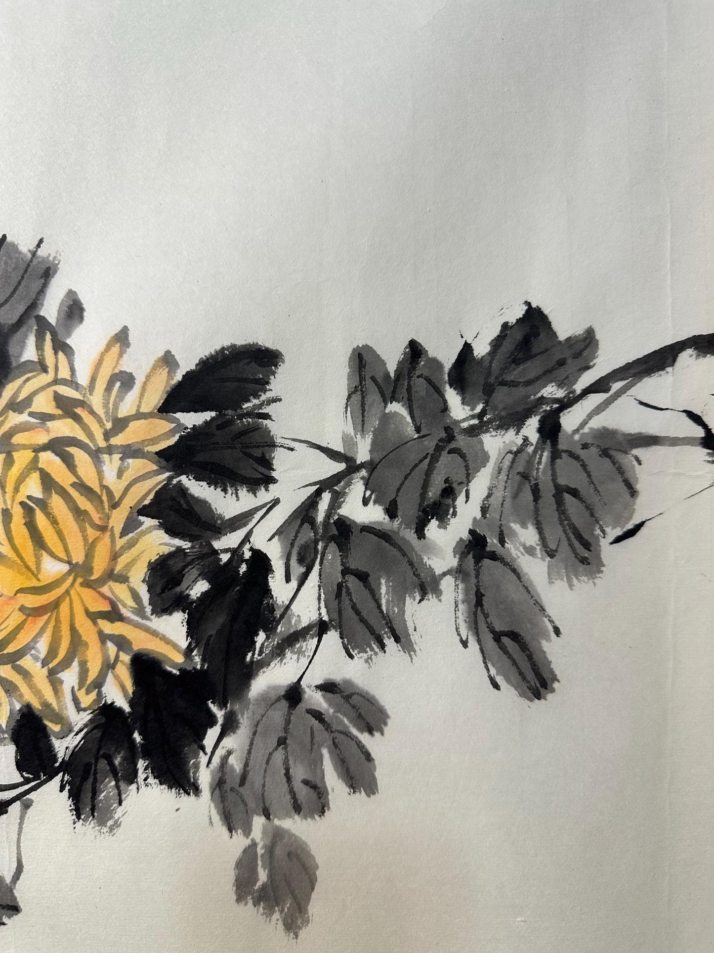 Original Chinese Chrysanthemum Painting 17x13 Inch, Yellow Chrysanthemum Ink Art, Hand Painted Chinese Wall Art, Traditional Floral Painting