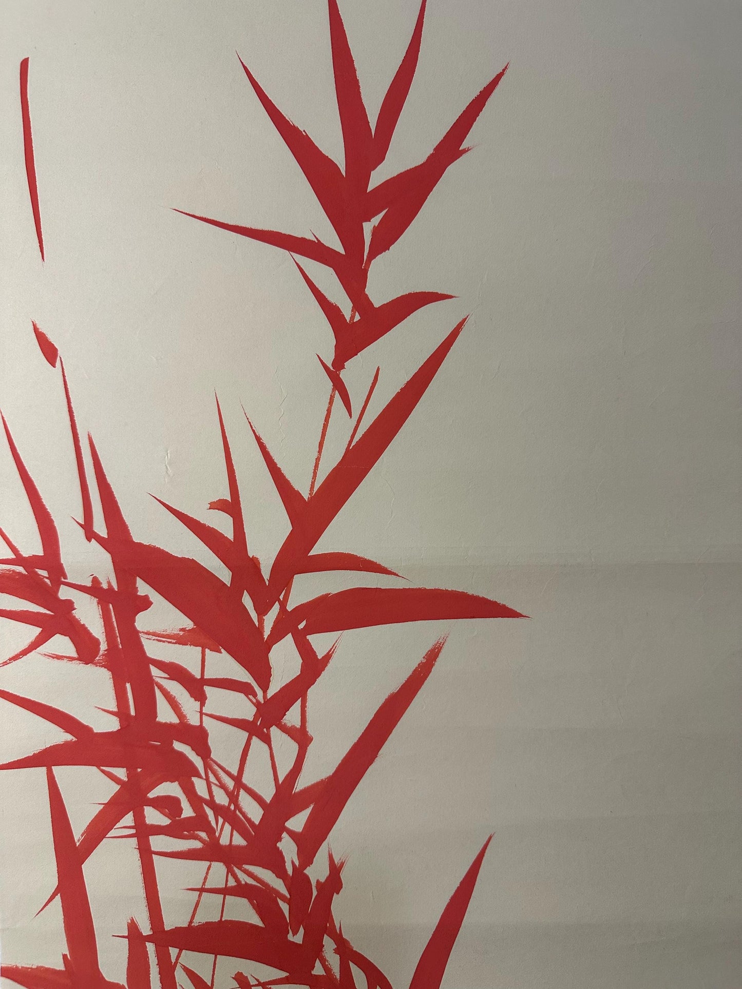 Original Chinese Red Bamboo Painting 13x20 Inch, Vermilion Bamboo Ink Art, Hand Painted Chinese Wall Art, Traditional Bamboo Painting