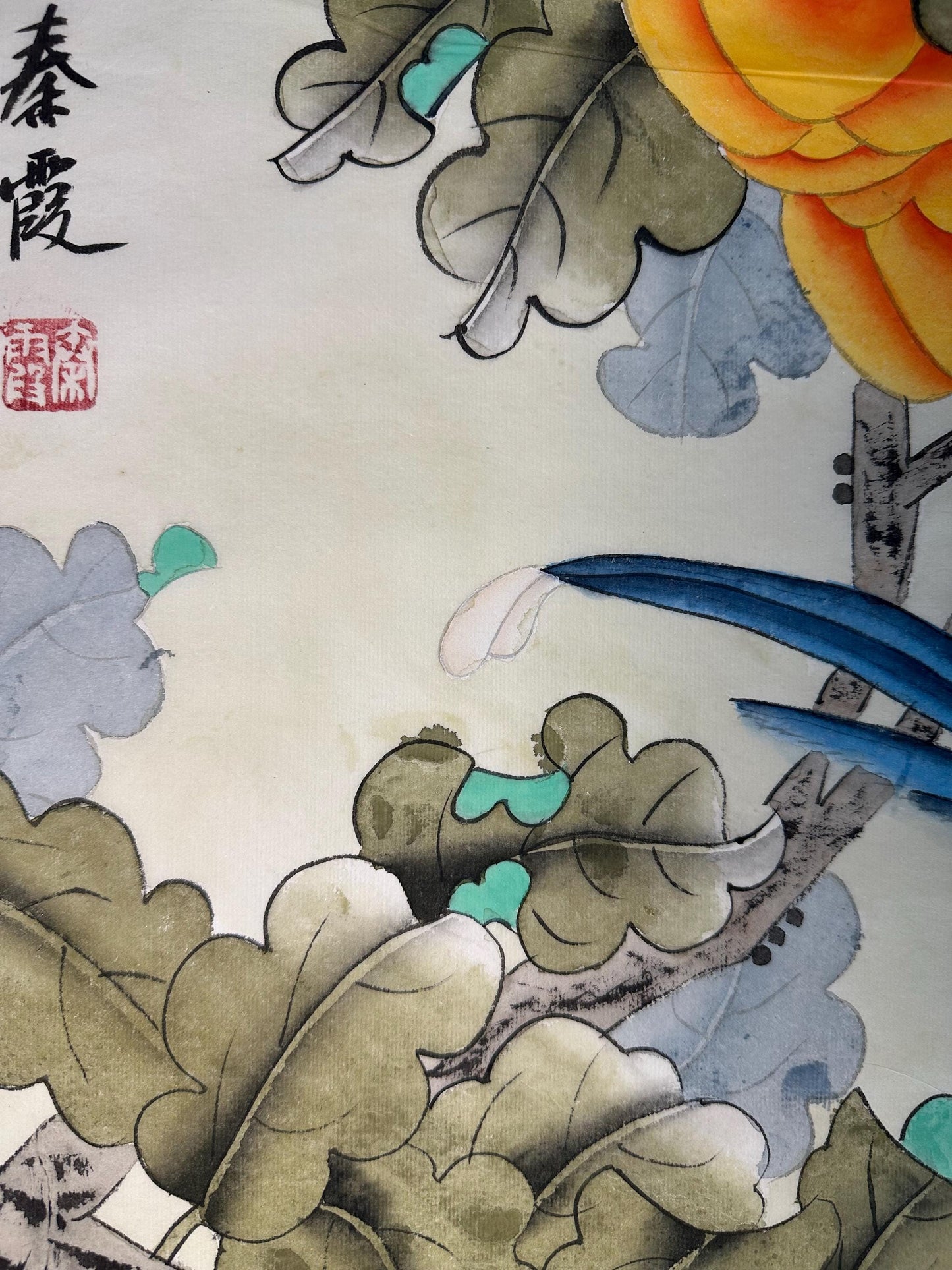 Original Chinese Gongbi Painting | Birds & Fruit | Traditional Flower and Bird Art | Hand Painted Wall Art | 26 x 26 Inches