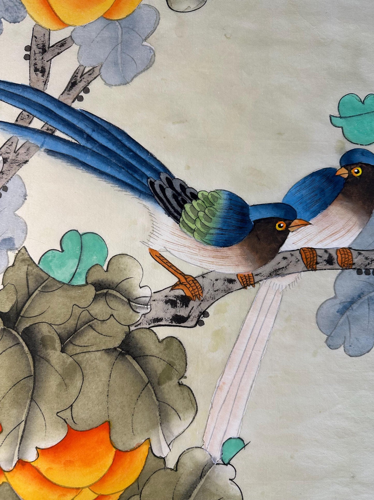 Original Chinese Gongbi Painting | Birds & Fruit | Traditional Flower and Bird Art | Hand Painted Wall Art | 26 x 26 Inches