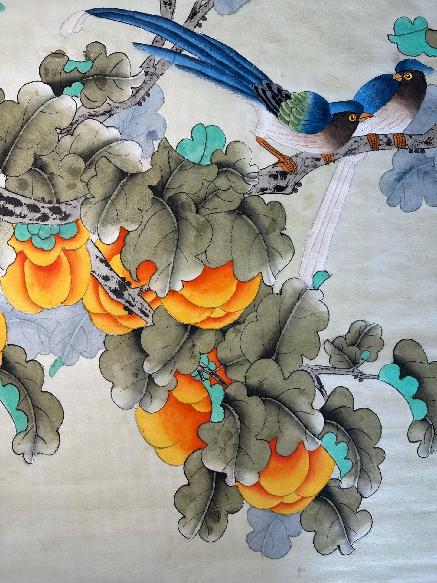 Original Chinese Gongbi Painting | Birds & Fruit | Traditional Flower and Bird Art | Hand Painted Wall Art | 26 x 26 Inches