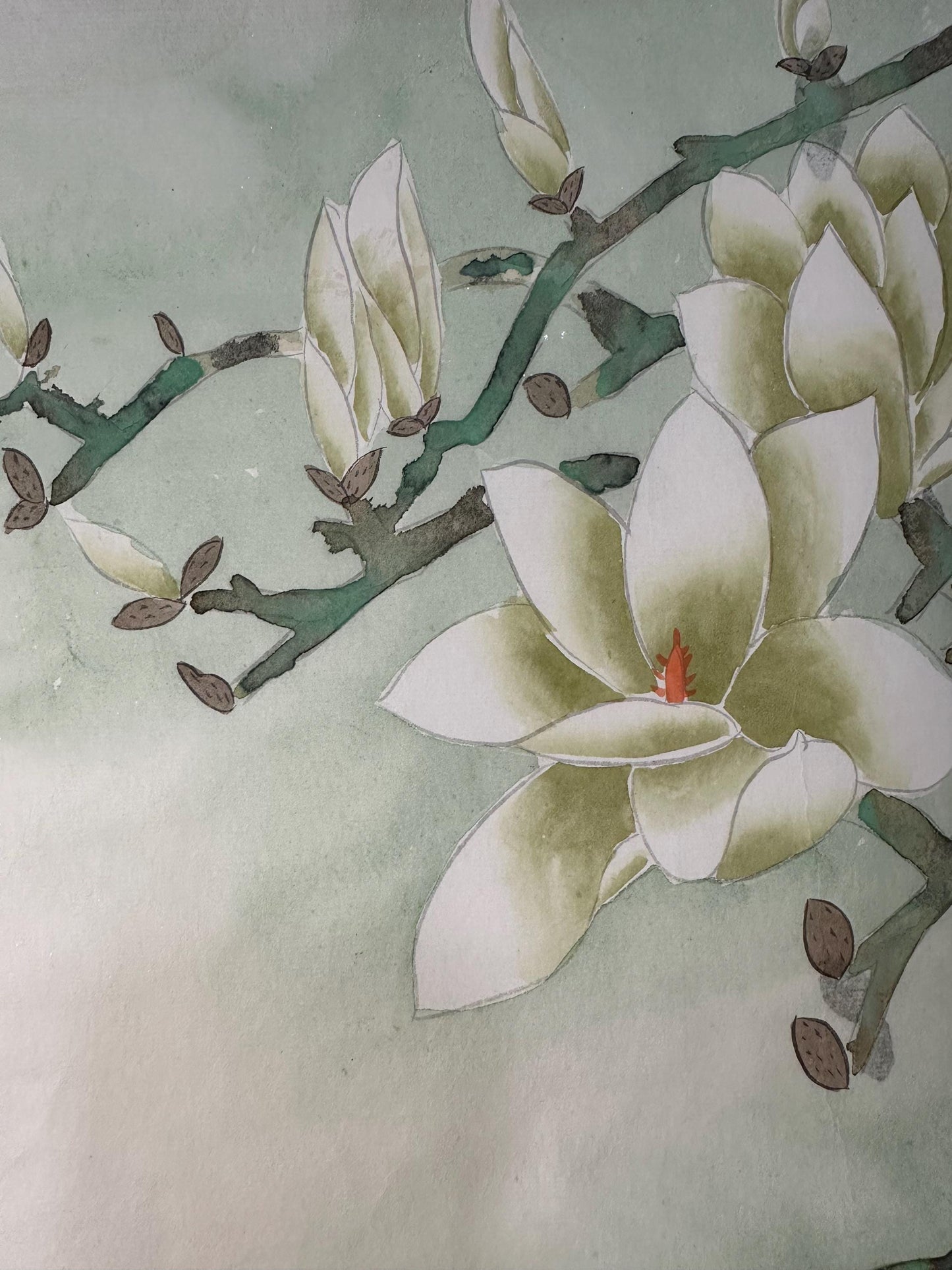 Original Chinese Gongbi Painting | Magnolia & Birds | Hand Painted Asian Wall Art | 26 Inches