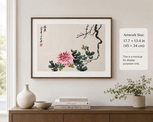 Original Chinese Floral Painting, Quiet Fragrance Ink Art, Pink Flower Painting, Hand Painted Chinese Wall Art